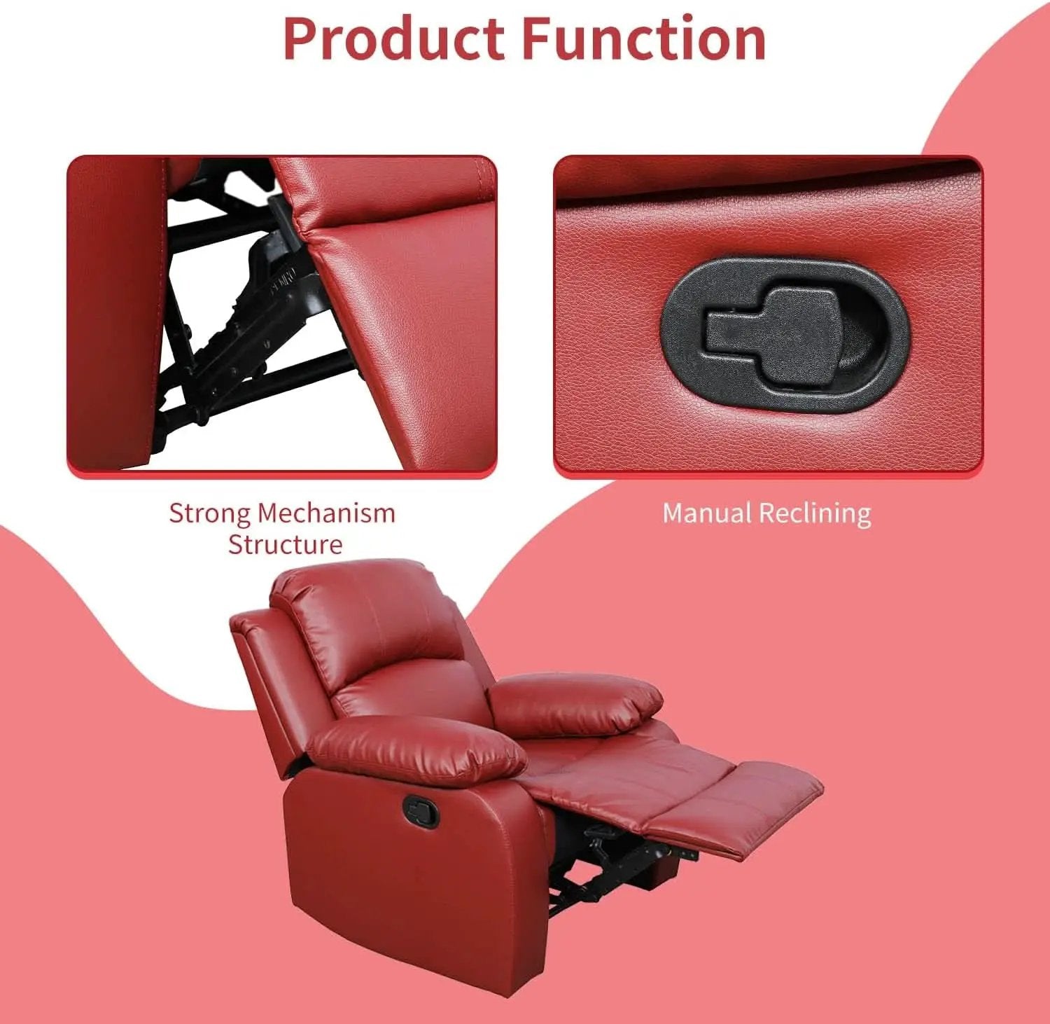 Leather Recliner Sofa Set 3 Piece For Living Room Red from PriceLows™