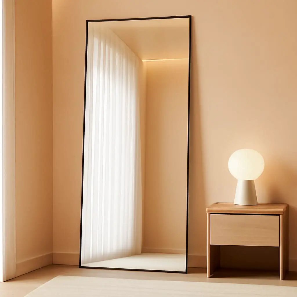Full Length Standing Mirror 56x21 Black Aluminum Frame Tempered Glass from PriceLows™