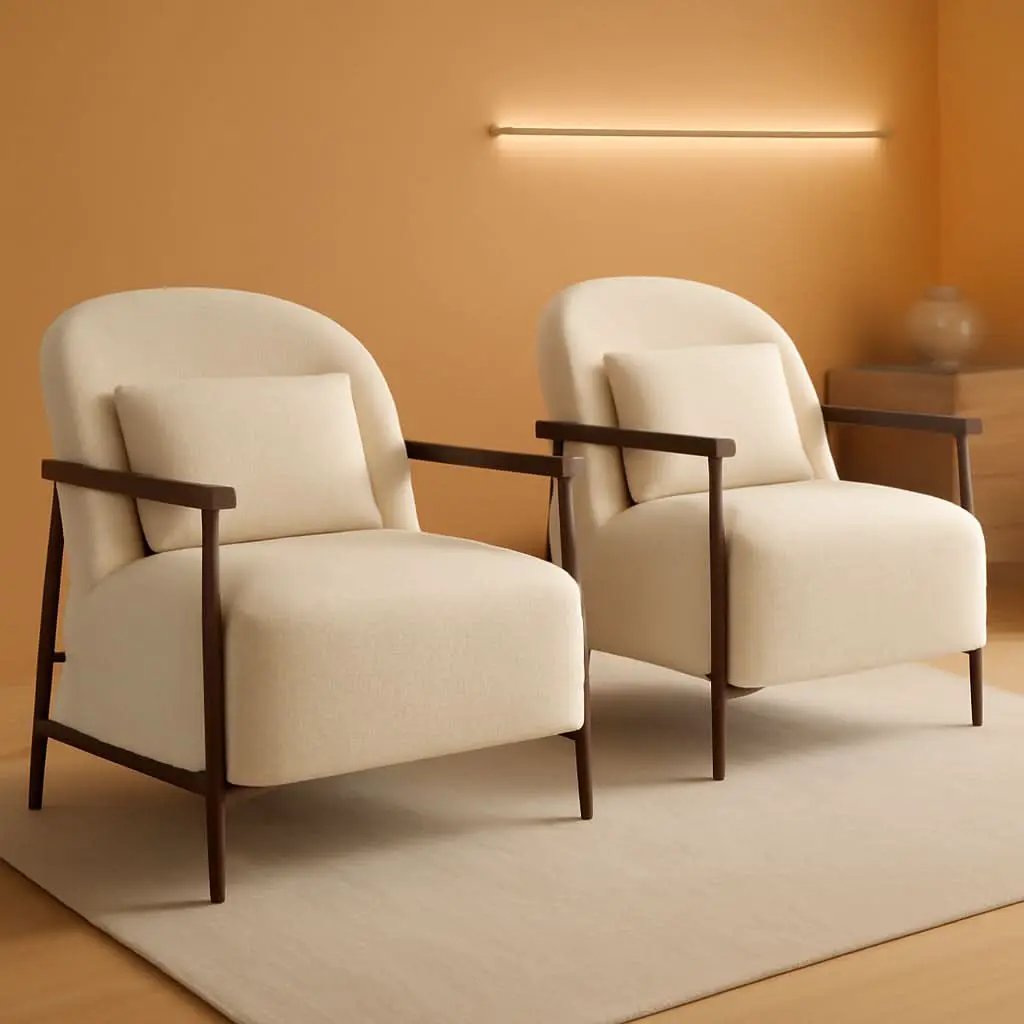 Ivory Faux Sherpa Armchair With Metallic Framework from PriceLows™