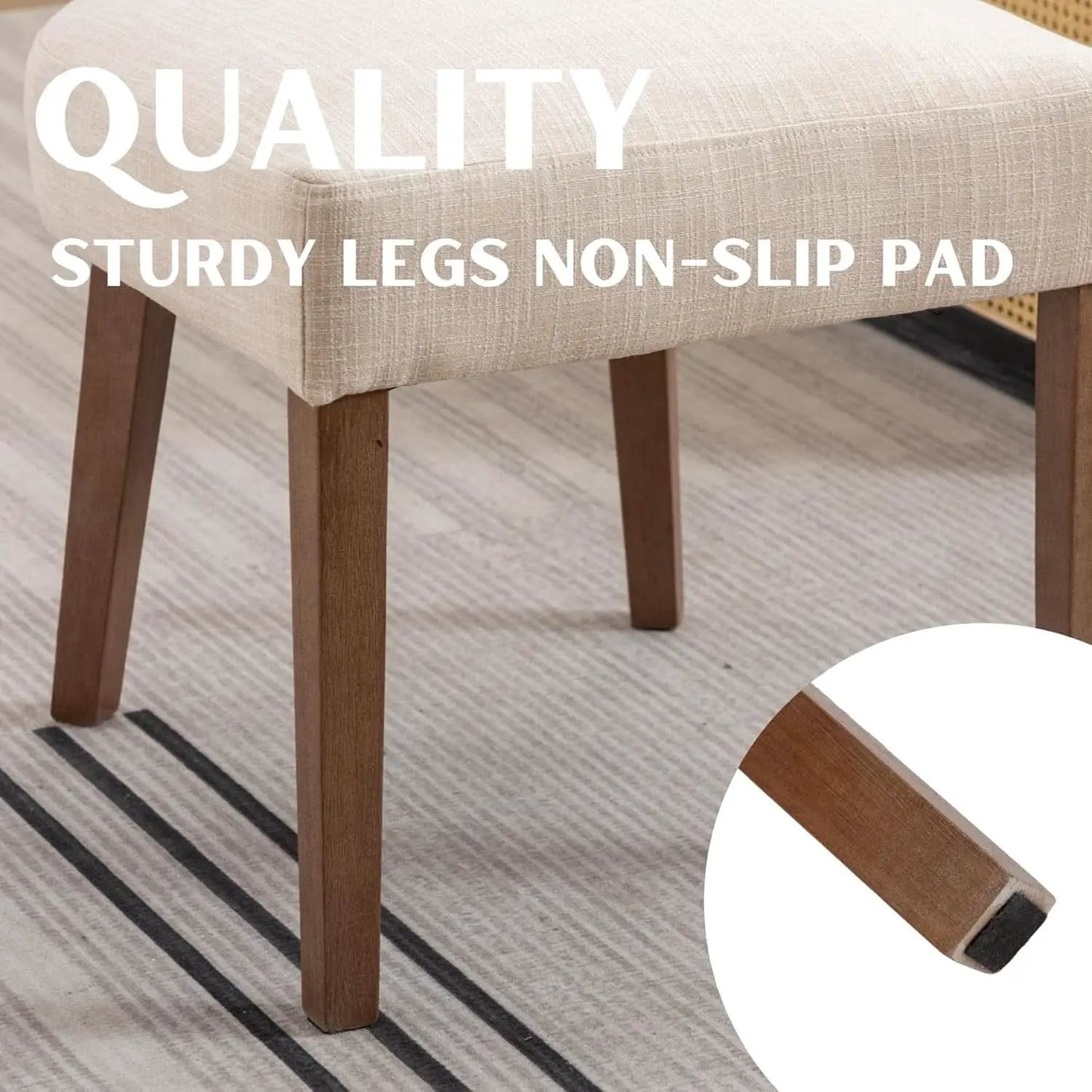 Beige Upholstered Linen Dining Armchairs Wood Legs from PriceLows™