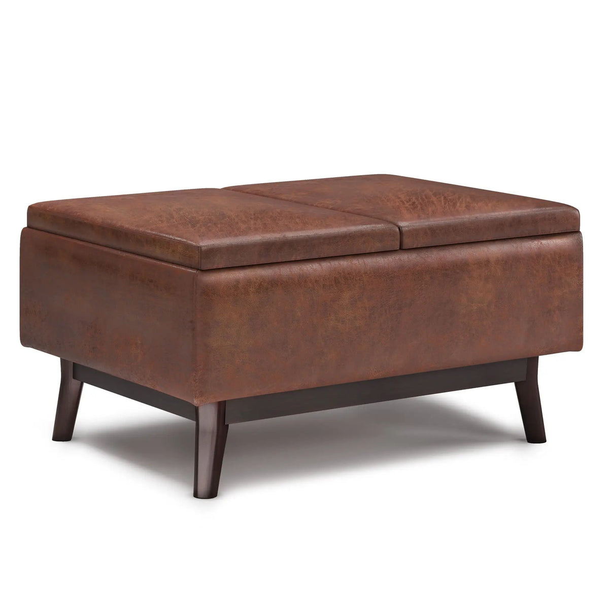 Owen Tray Top Coffee Table Ottoman | Upholstered Storage | Two Flip Over Serving Trays | Small Size