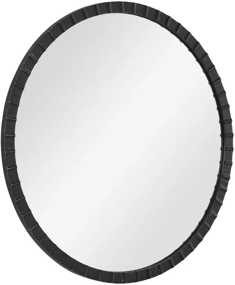 34 Inch Round Industrial Mirror Wall Mounted Matte Black Silver Finish from PriceLows™
