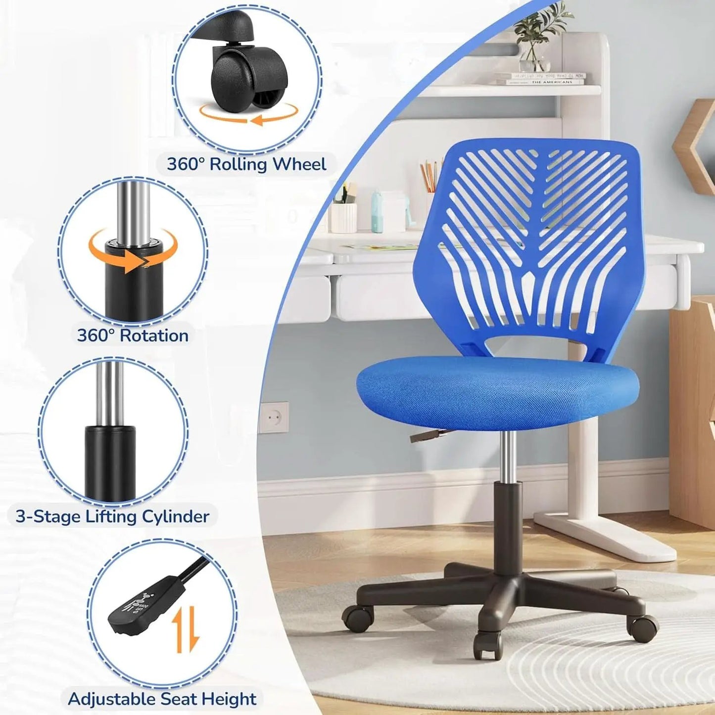 Blue Adjustable Student Desk Chair With Lumbar Support from PriceLows™