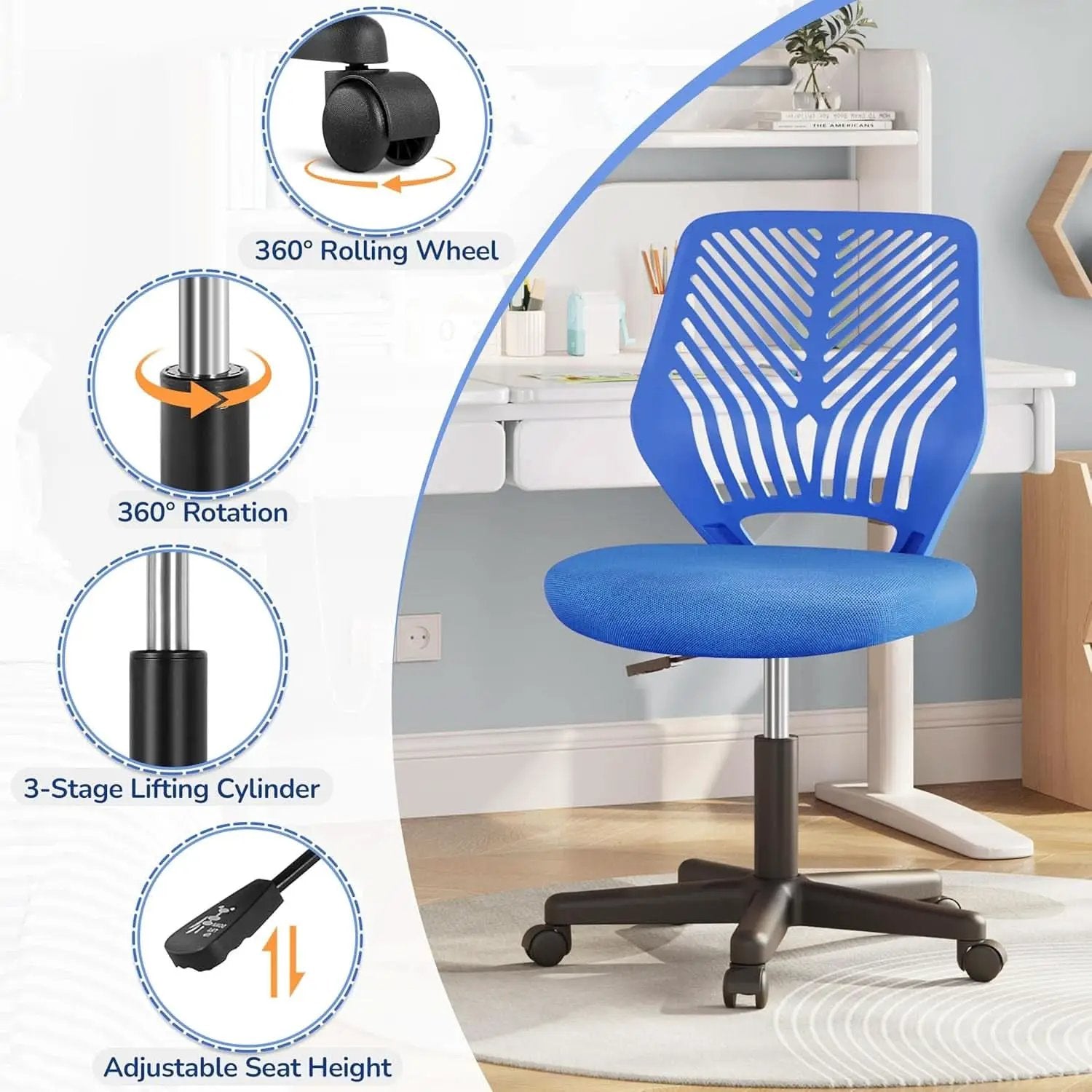 Blue Adjustable Student Desk Chair With Lumbar Support from PriceLows™