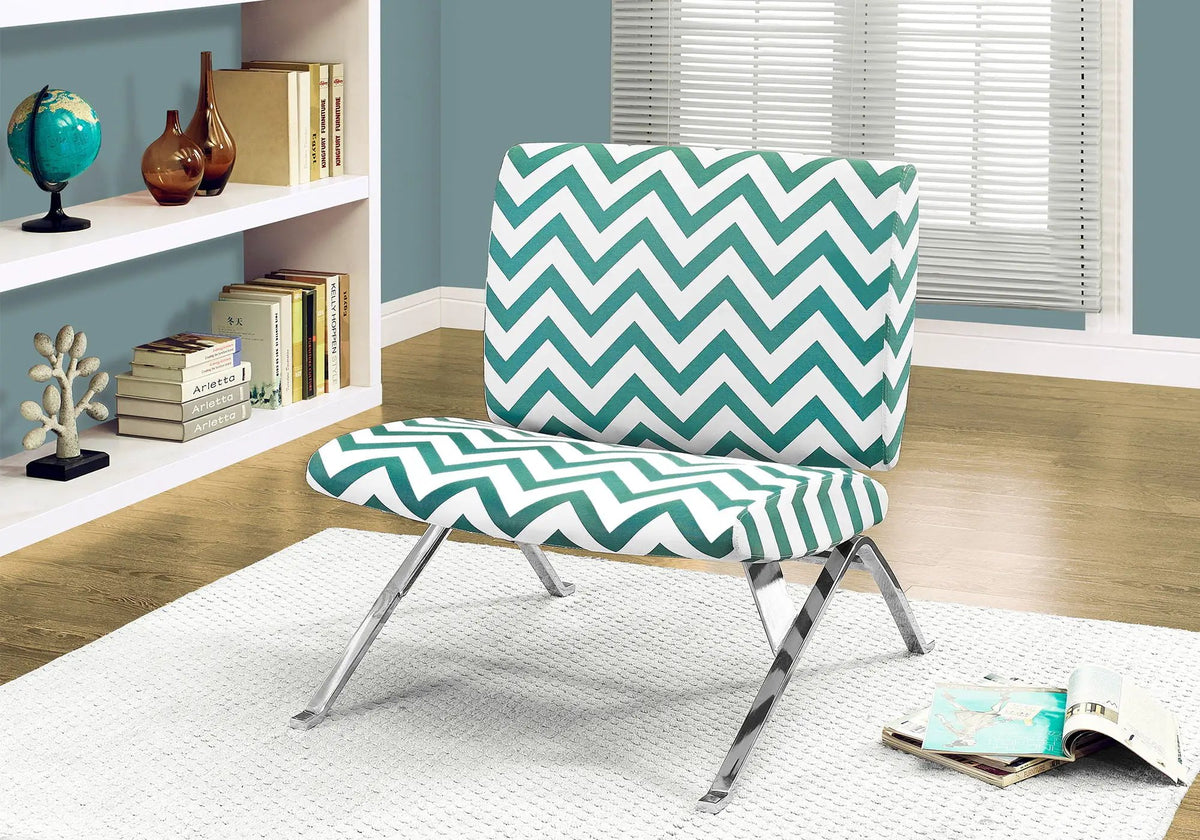 Armless Accent Chair | Chevron Pattern Fabric | Teal Accent | High-Density Foam Padding