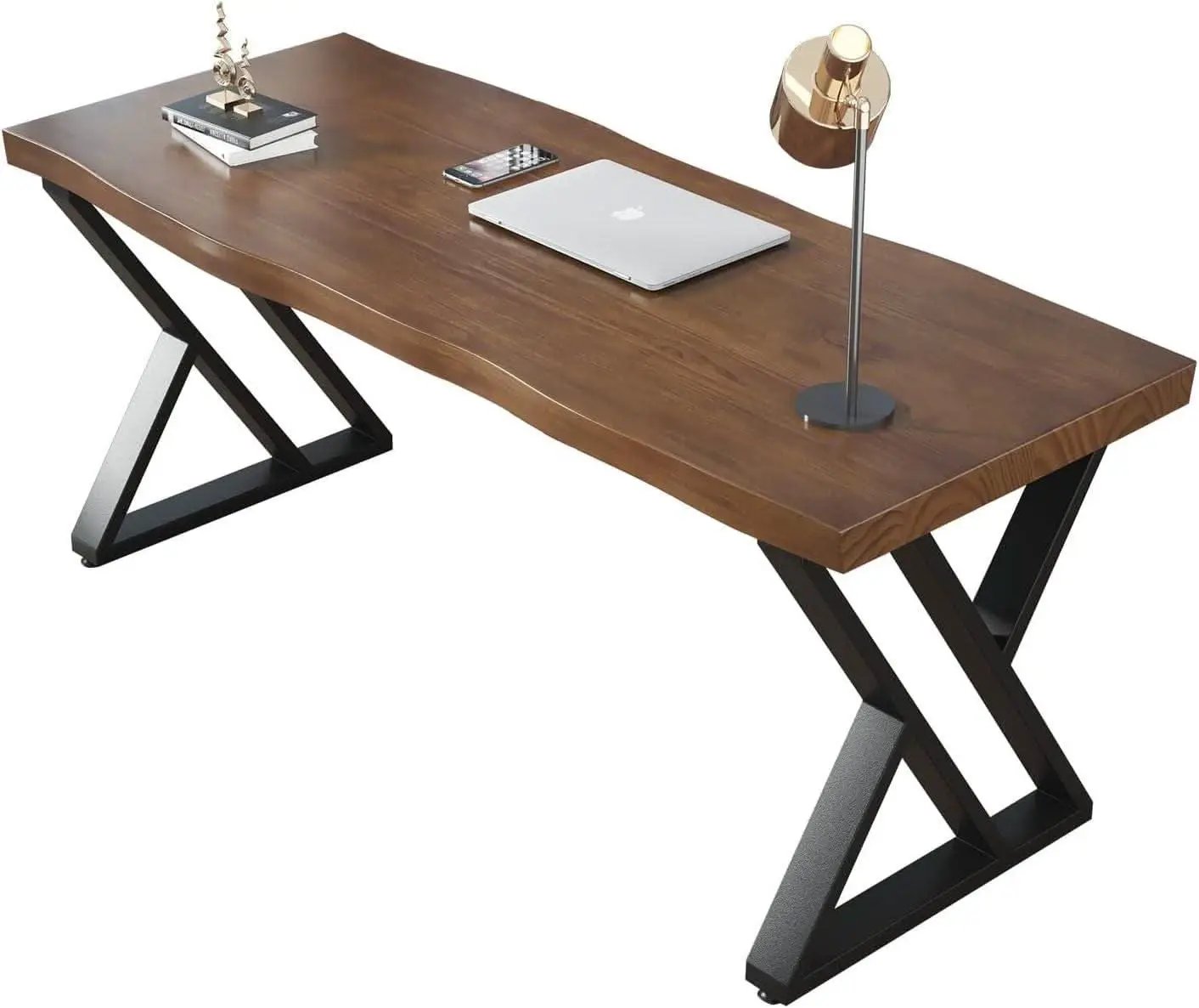 Solid Wood Desk Fifty Five Inch Wide Matte Brown Rustic Aged Oak from PriceLows™