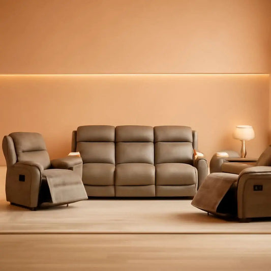 Sandy Brown Microfiber 3 Piece Reclining Living Room Set from PriceLows™