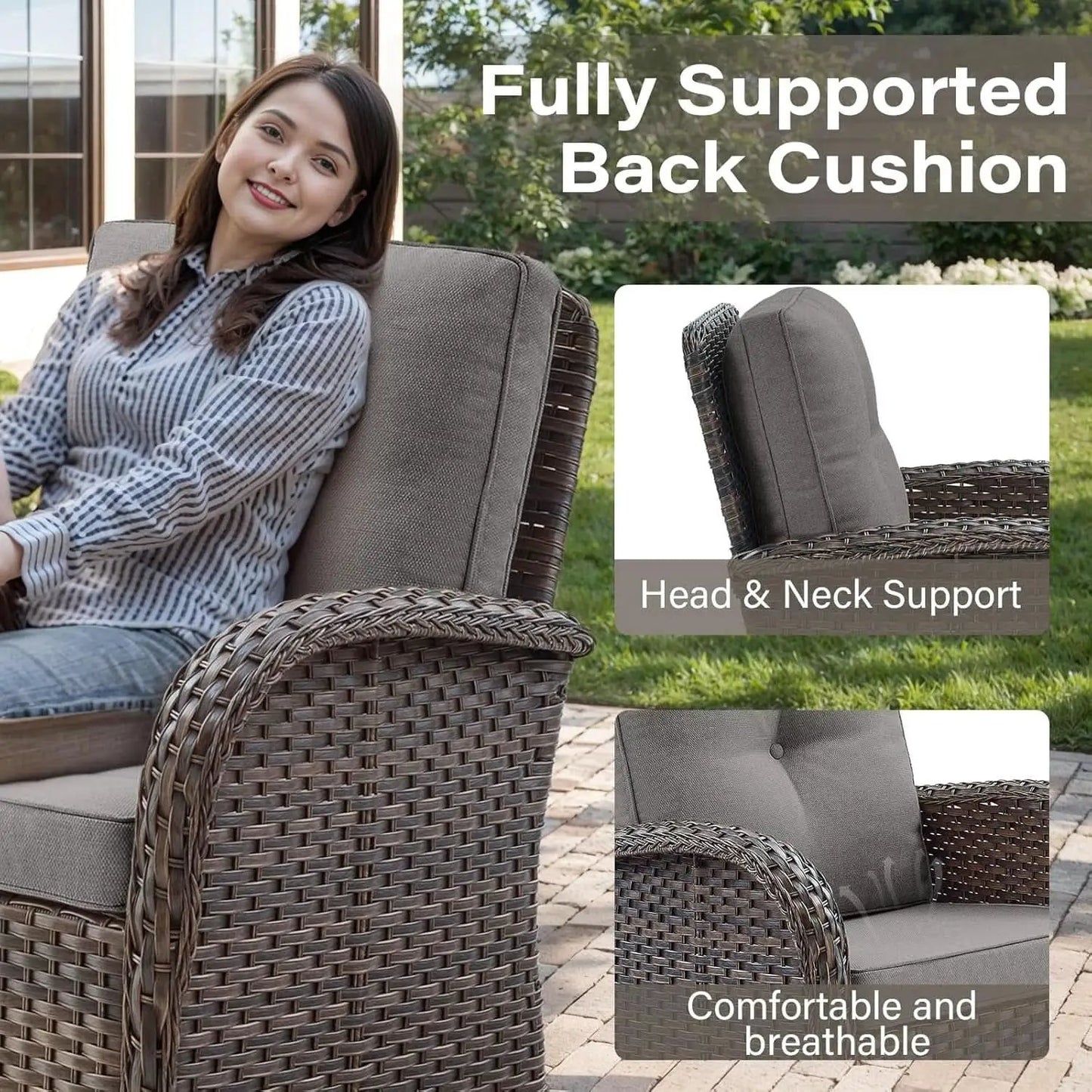 Outdoor Patio Furniture Set With 43In Fire Pit Table Brown from PriceLows™