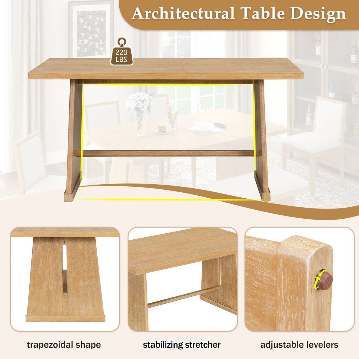 Dining Set | Rectangular Table | 4 Chairs 1 Bench | Seats 6
