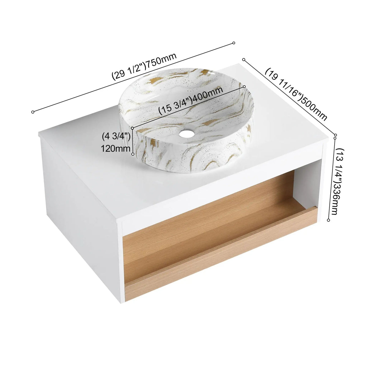 Floating Bathroom Vanity | Wall Mounted | Ceramic Vessel Sink | White