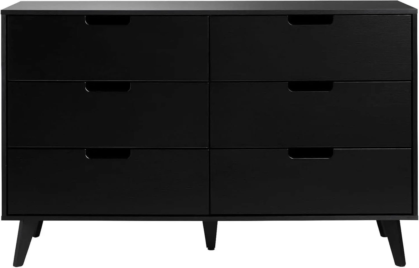 Modern Six Drawer Dresser Black 52 Inch Bedroom Storage from PriceLows™