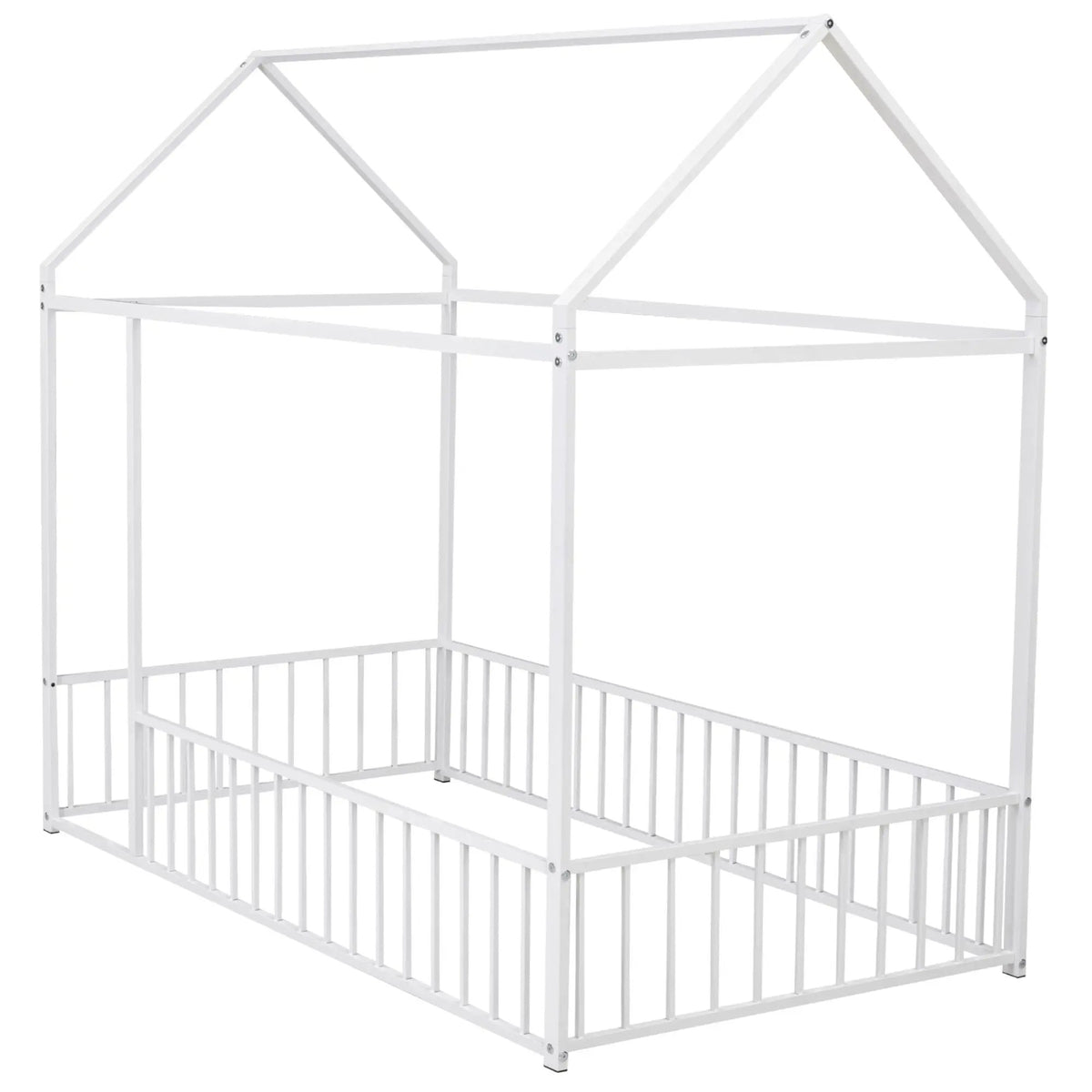 Kids Metal Bed Frame | Roof And Side Fence | Semi Enclosed Space | Three Colors