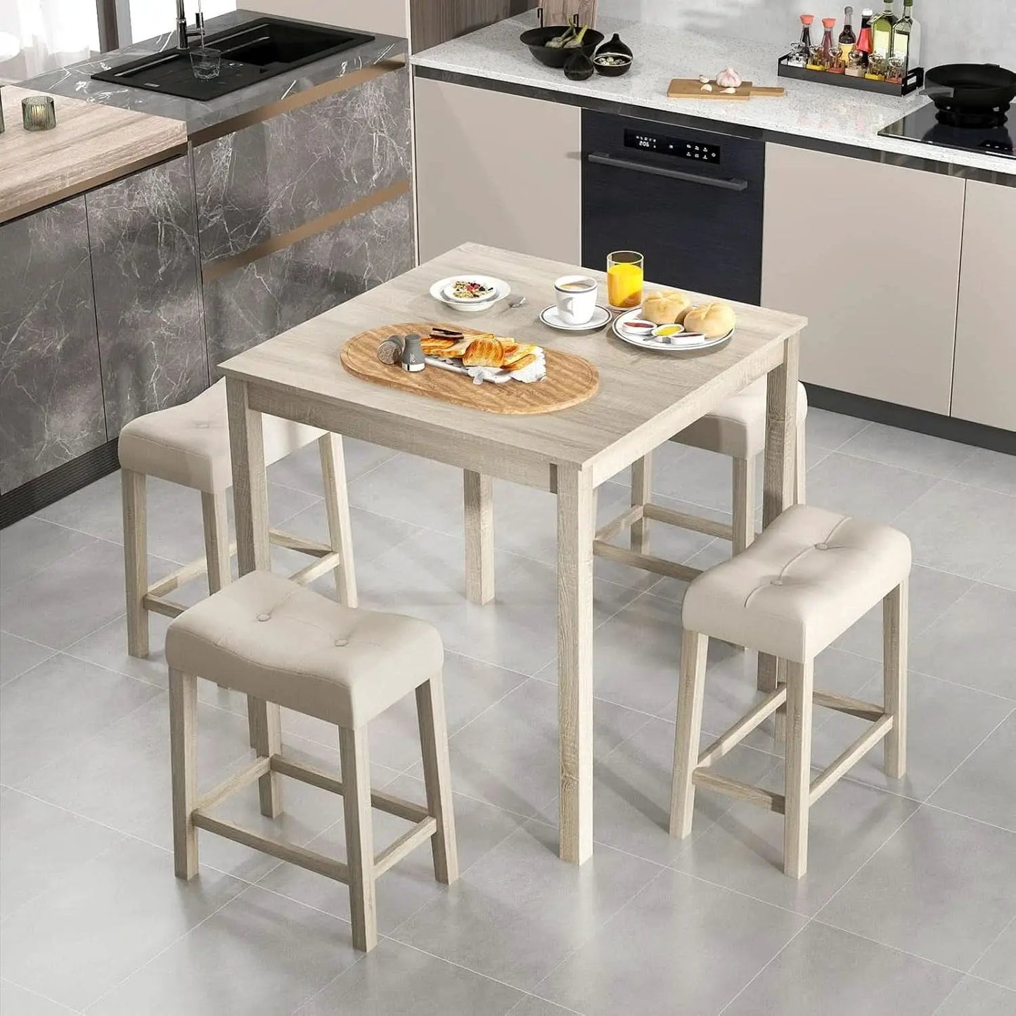Bar Table Set Square Ultrasoft Cushioned Stools Space Saving from PriceLows™