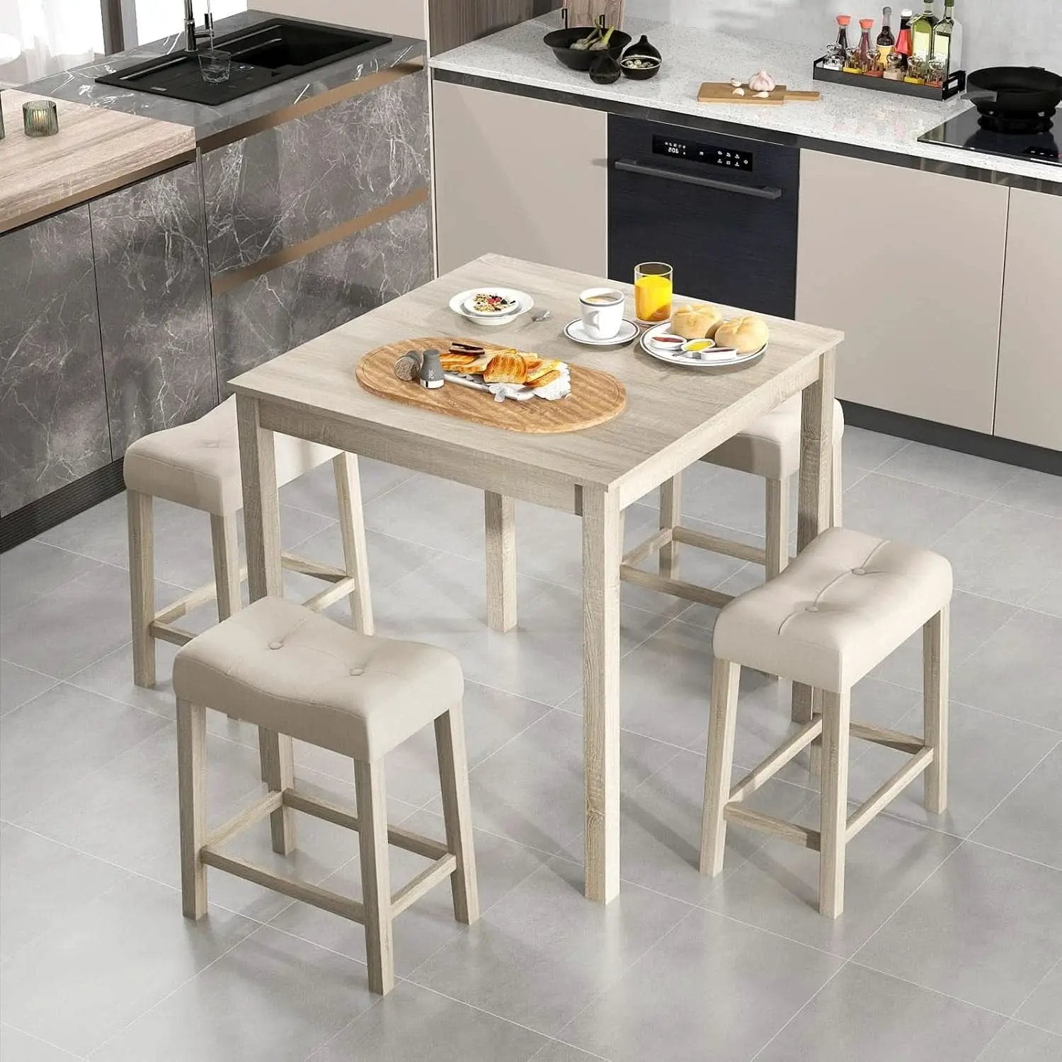 Bar Table Set Square Ultrasoft Cushioned Stools Space Saving from PriceLows™