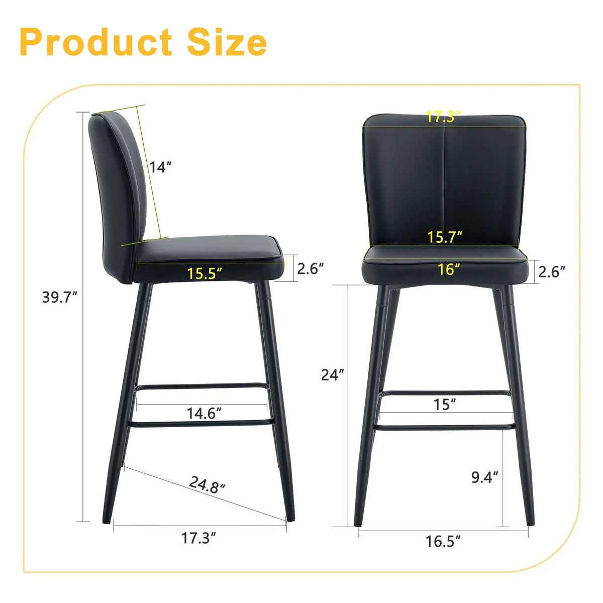Modern Style Chair With Sleek Backrest Design (Set of 2) | 17.3 x 17.3 x 39.7 in | Metal | Dining Room
