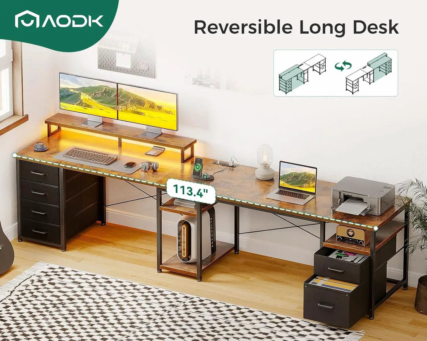 66 Inch L Shaped Desk With LED Lights And Power Outlet from PriceLows™