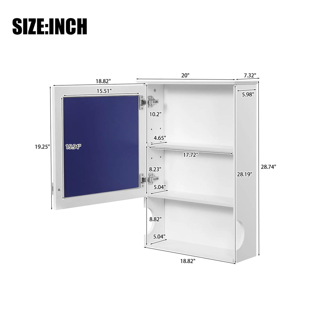 Half-Moon Wall Mounted Bathroom Cabinet | Mirror | Soft Closing Hinges | Open Shelving