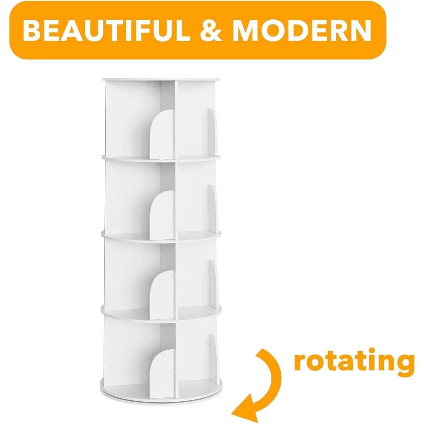 4 Tier Rotating Bookshelf Tower White Spinning Bookcase from PriceLows™