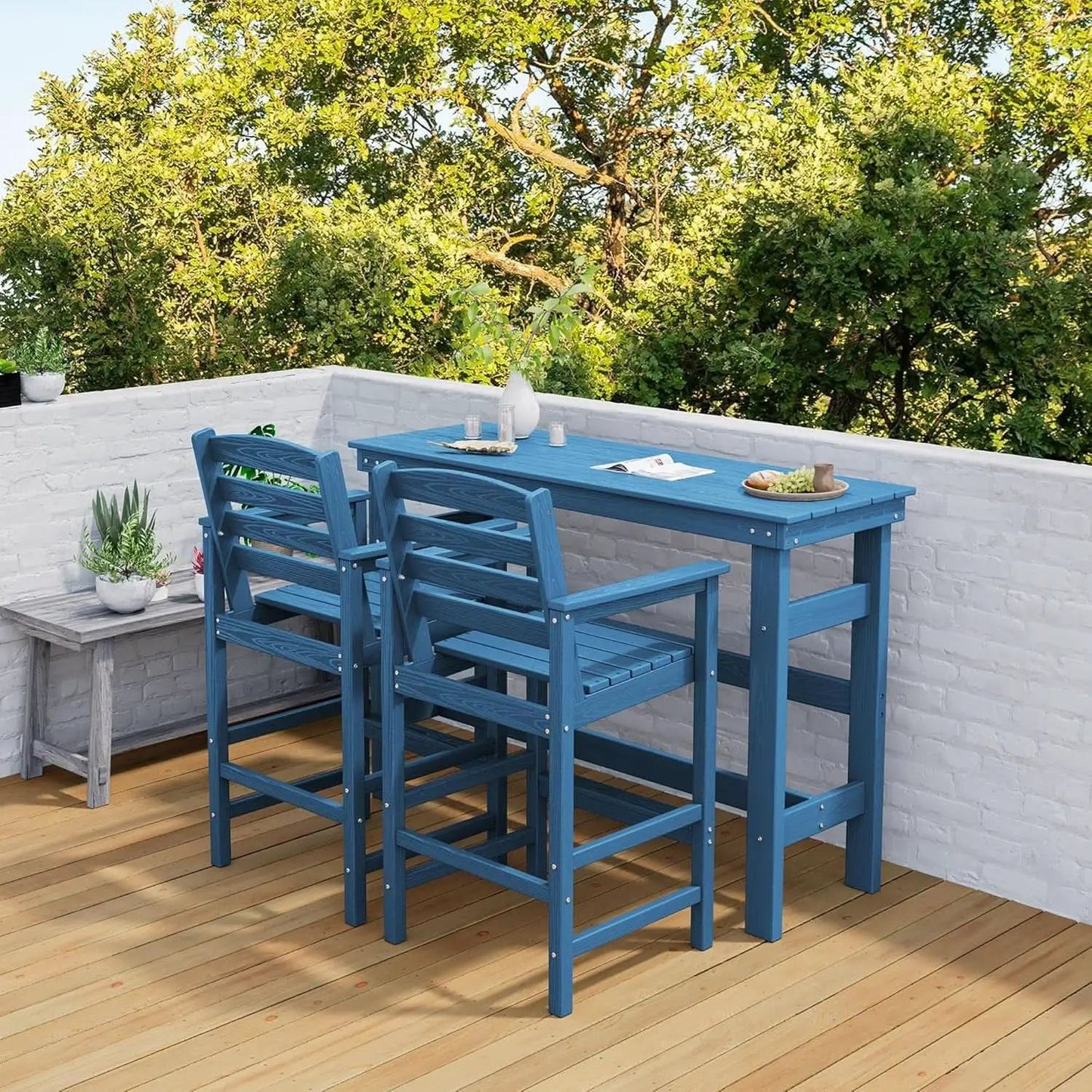 Adirondack Outdoor Bar Table And Chairs Set Blue from PriceLows™
