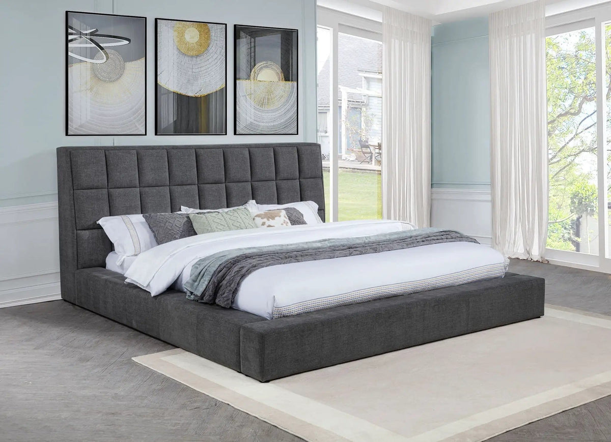 Dreux Upholstered Queen Panel Platform Bed | 77.25 x 101.75 x 45.25 in | Bedroom Furniture | Grey
