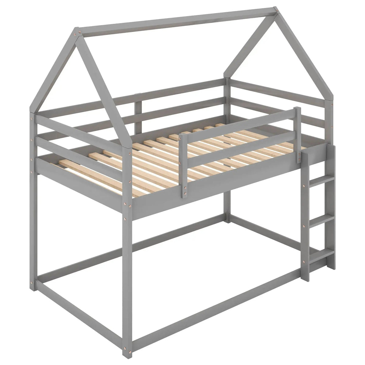 Low Bunk Bed | House-Shaped Frame | Ladder Included | Pine Wood Construction