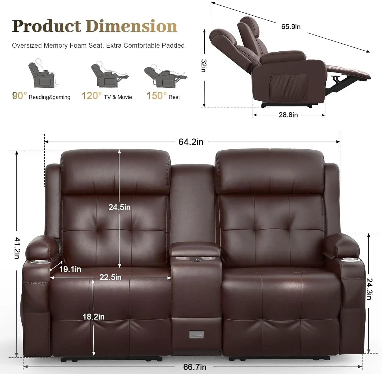 Reclining Massage Loveseat With USB Ports And Wall Hugger from PriceLows™