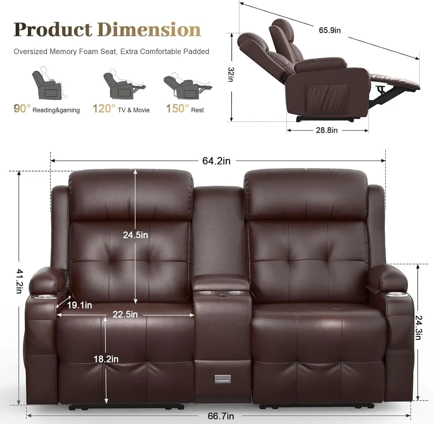 Reclining Massage Loveseat With USB Ports And Wall Hugger from PriceLows™