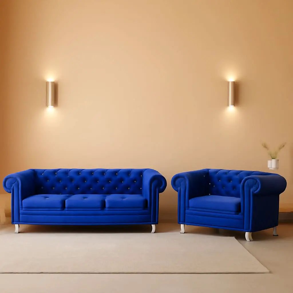 Royal Blue Crystal Tufted Velvet Sofa and Loveseat Set from PriceLows™