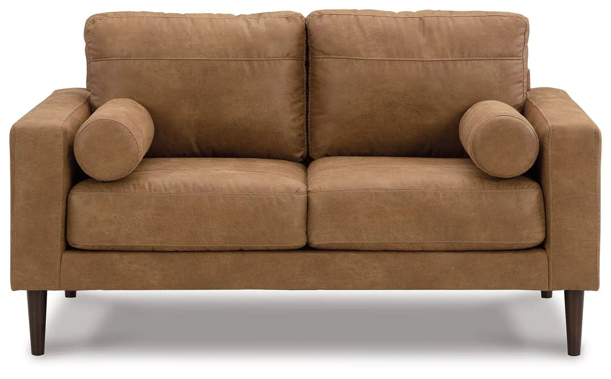 Loveseat | Warm Caramel Faux Leather | Ultra Linear Small Scale Frame