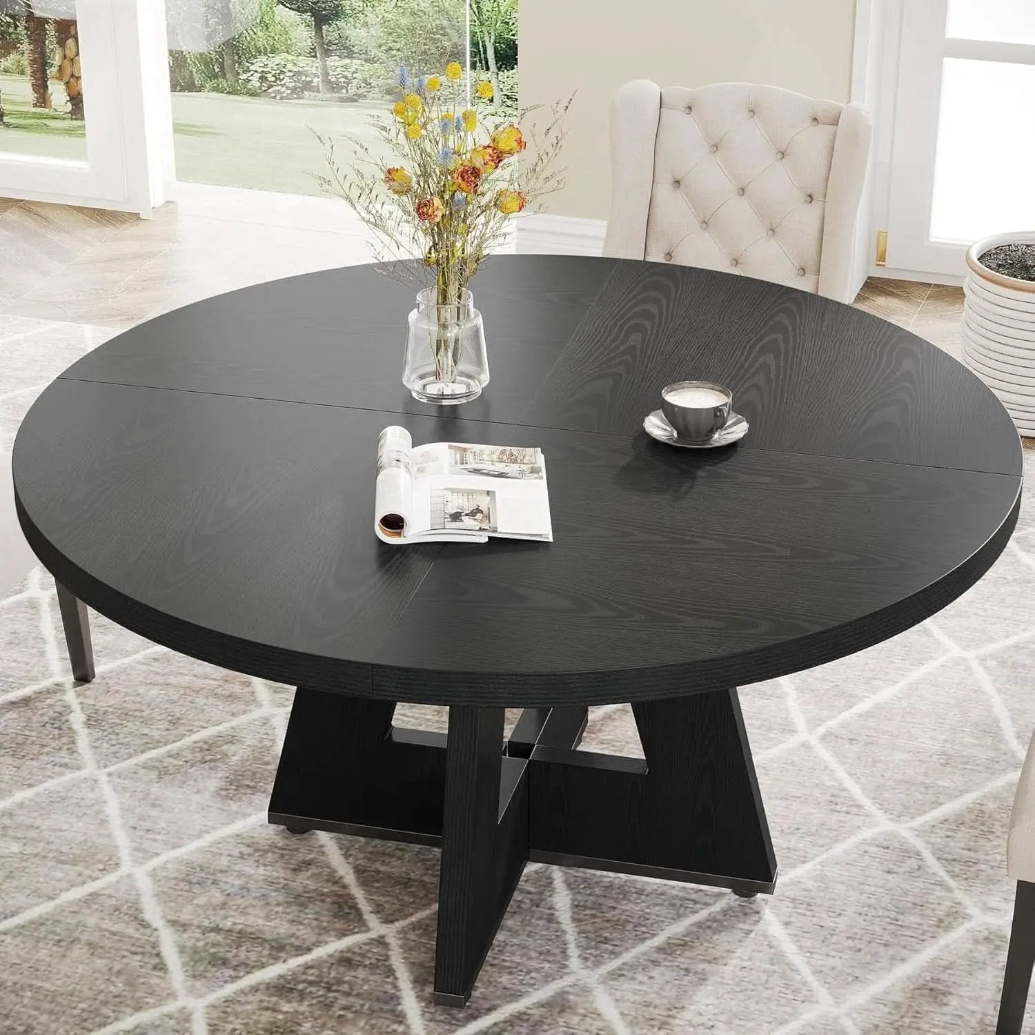 Farmhouse Round Dining Table 47 Inch Black For Four from PriceLows™