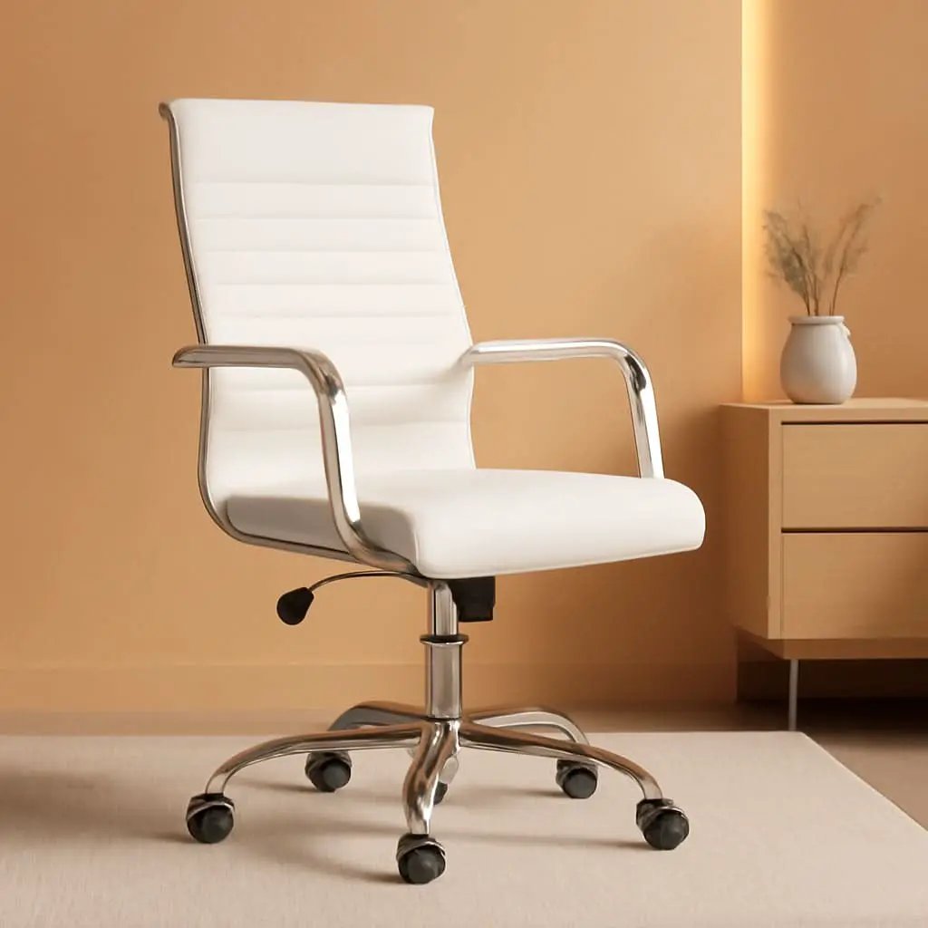 White PU Leather Office Chair With Adjustable Armrests from PriceLows™