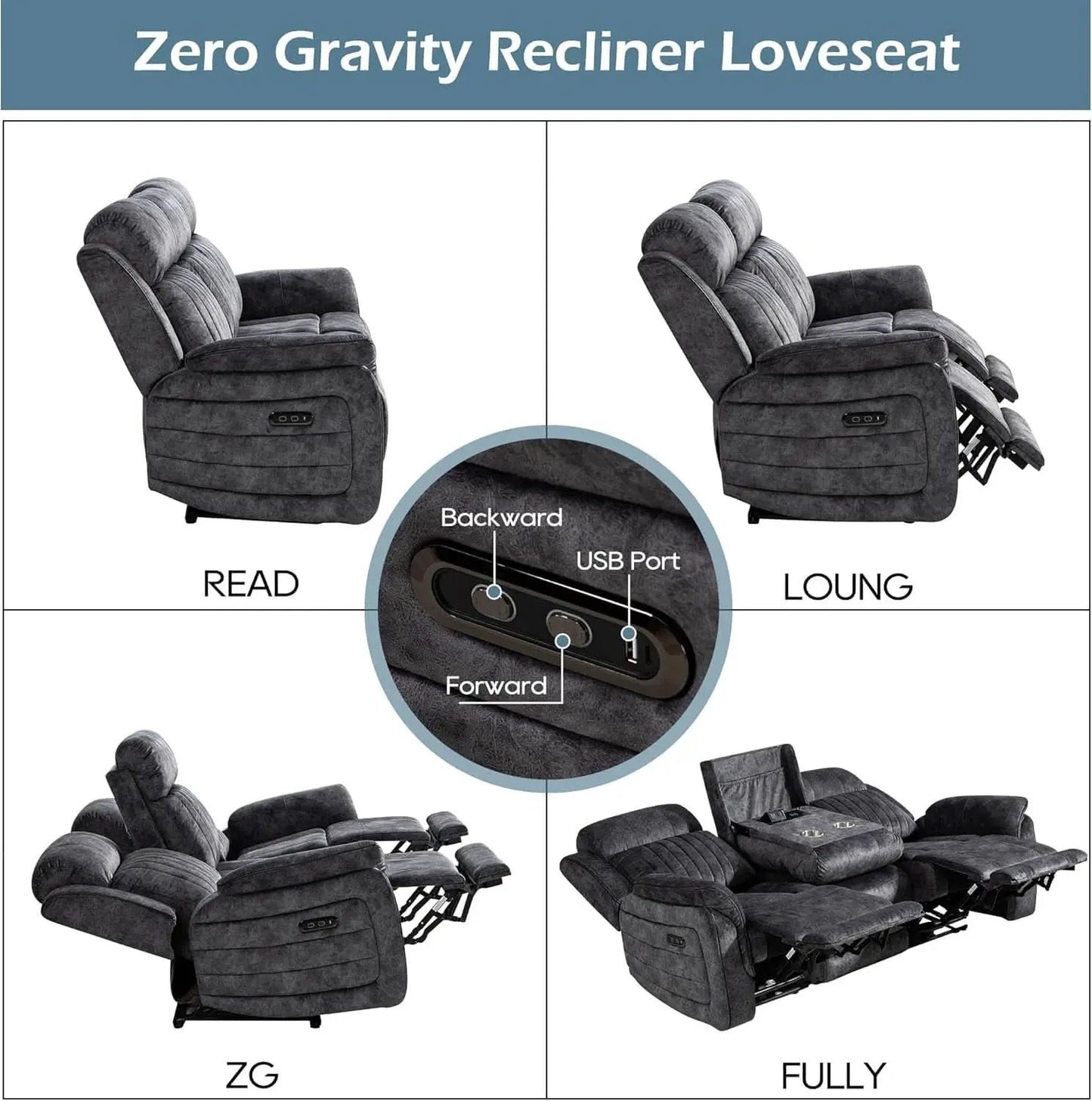 Grey Zero Gravity Reclining Sofa Set With Adjustable Headrest from PriceLows™