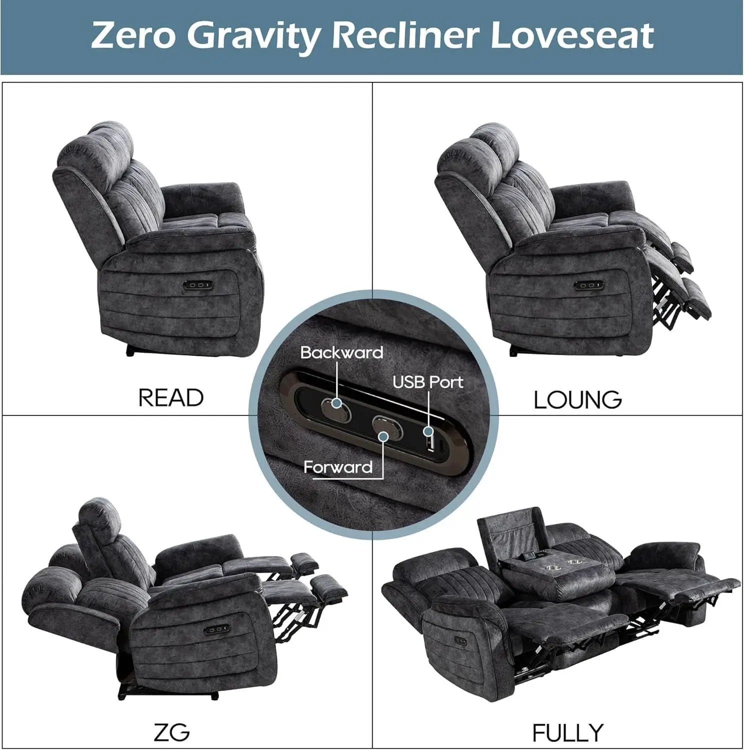Grey Zero Gravity Reclining Sofa Set With Adjustable Headrest from PriceLows™