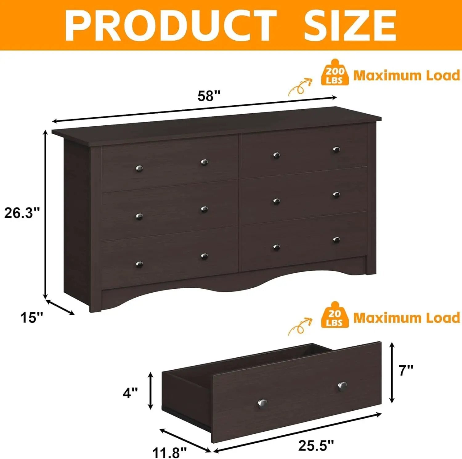 6 Drawer Dresser And TV Stand For 65 Inch TV Brown from PriceLows™