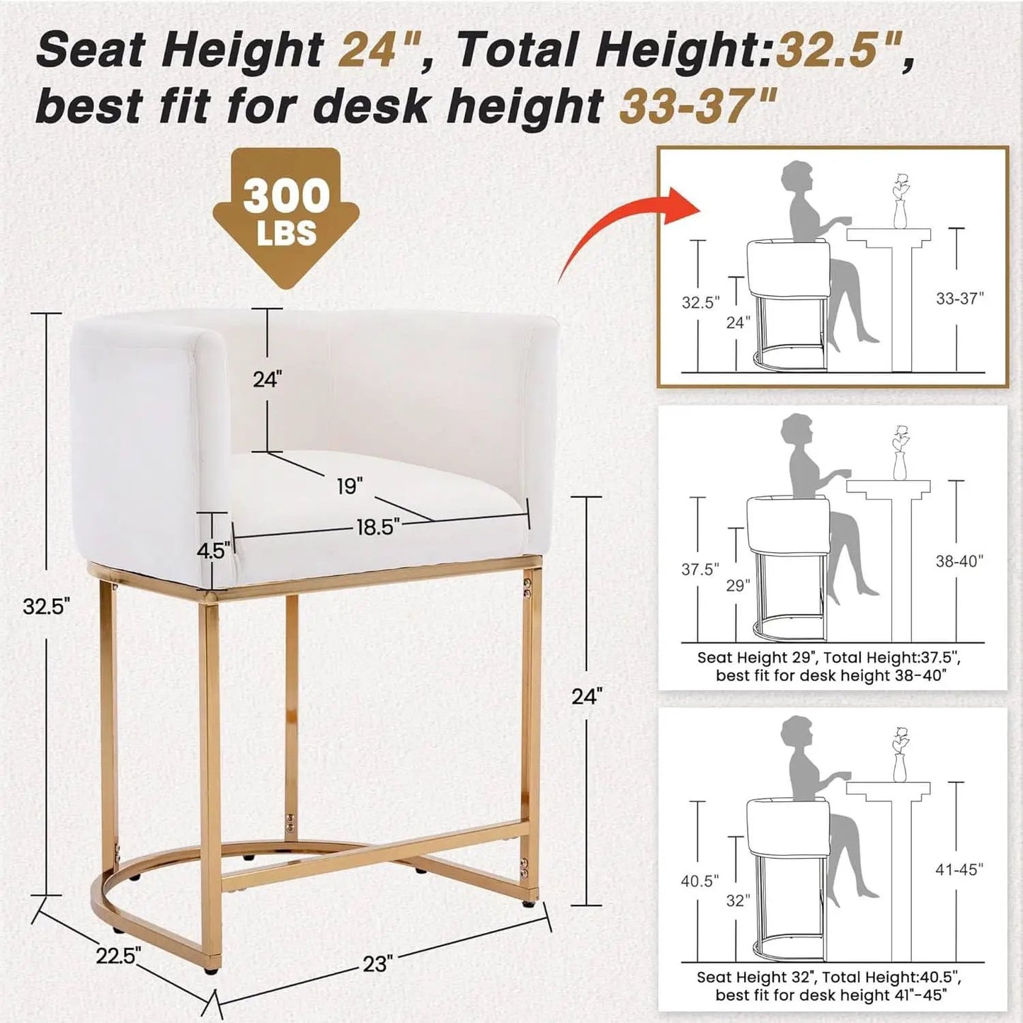 Counter Height Bar Stools Set Of 2 Ivory Velvet 24 Inch from PriceLows™