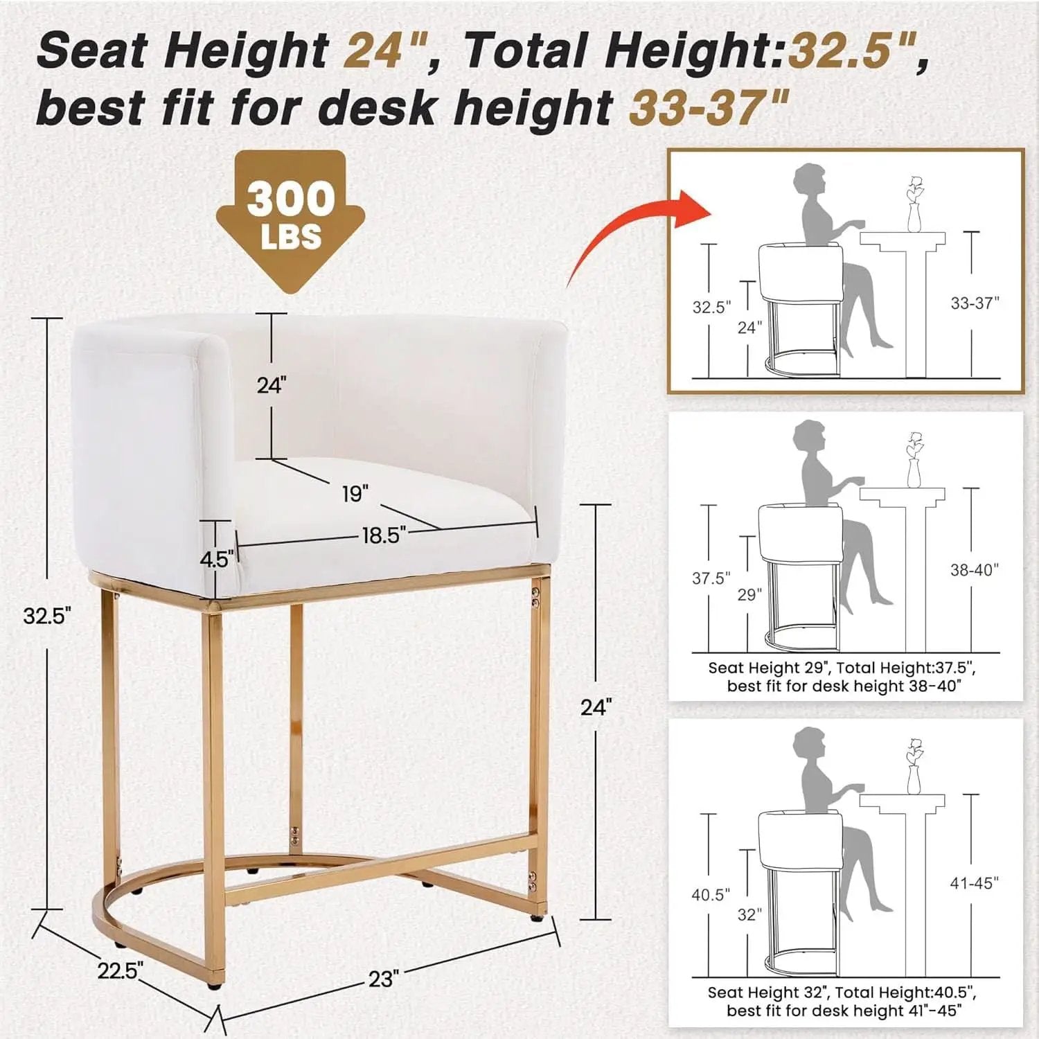 Counter Height Bar Stools Set Of 2 Ivory Velvet 24 Inch from PriceLows™