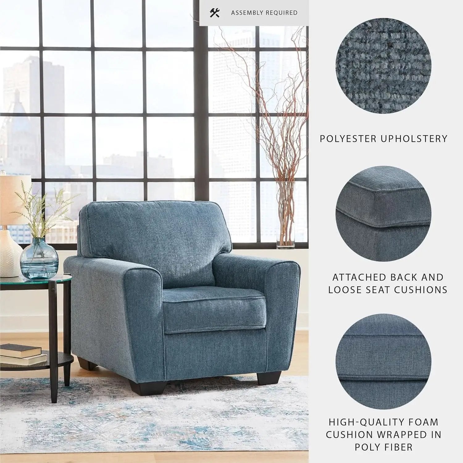 Modern Upholstered Accent Chair In Blue For Living Room from PriceLows™