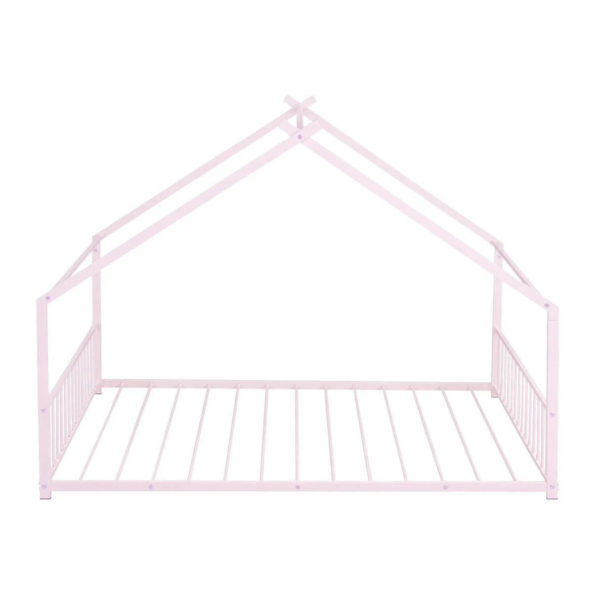 Metal House Bed | Roof Design | Semi-Enclosed Play Space | Contemporary Neutral Finish