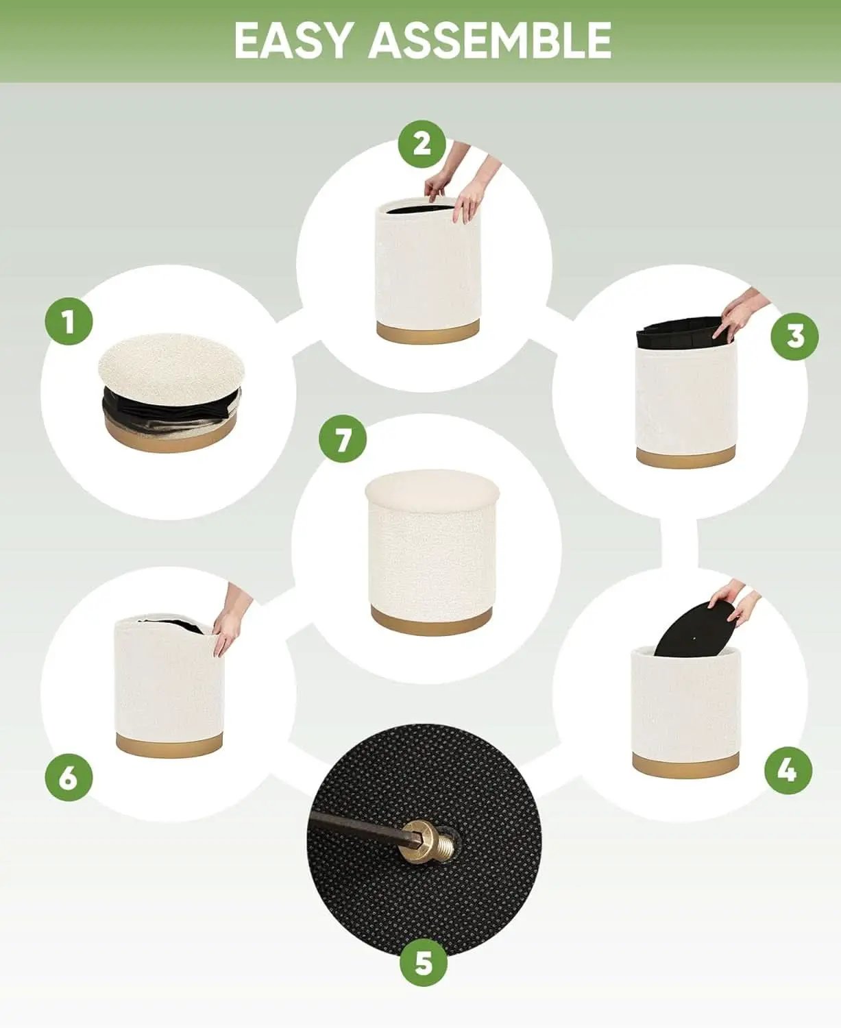 Round White Storage Space Ottoman Gold Plated Base Frame from PriceLows™