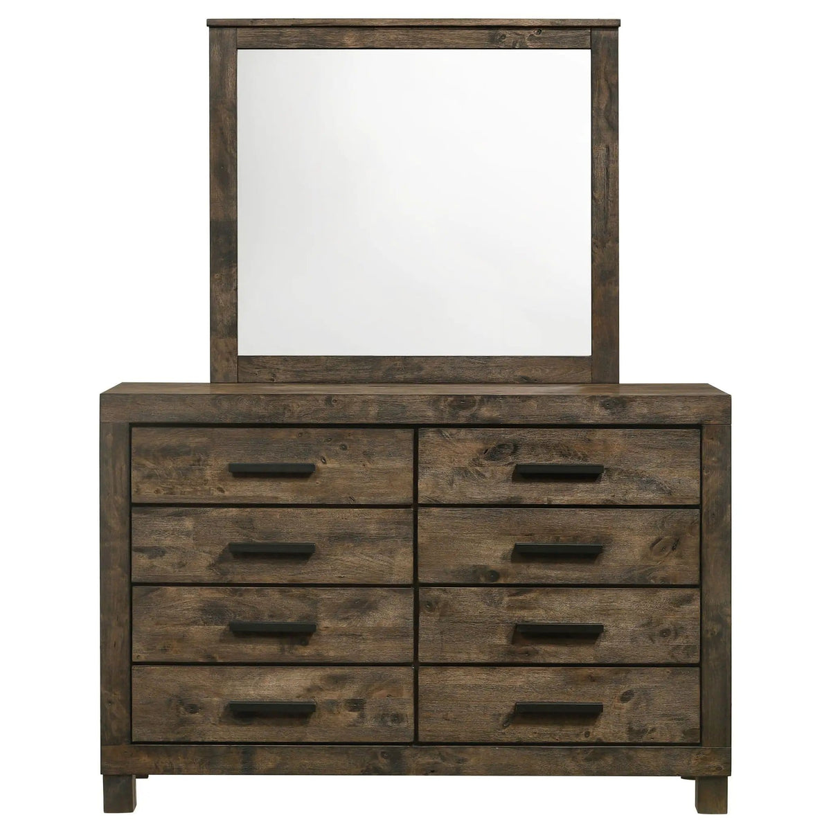 Woodmont 8-drawer Dresser with Mirror Rustic Golden | 57.5 x 16.5 x 75.5 in | Wood | Brown