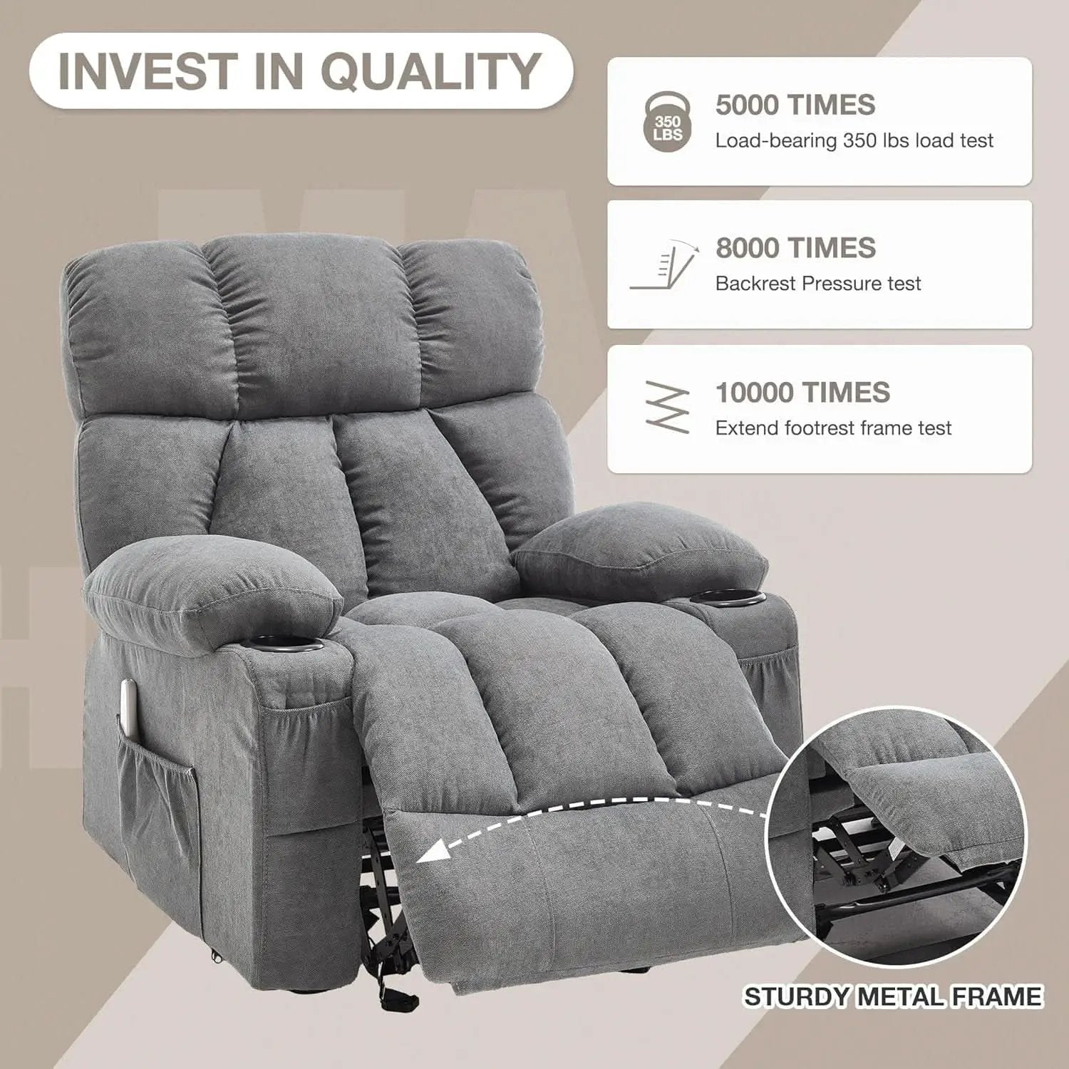 Massage Rocker Recliner Chair With Heat And Vibration Grey from PriceLows™