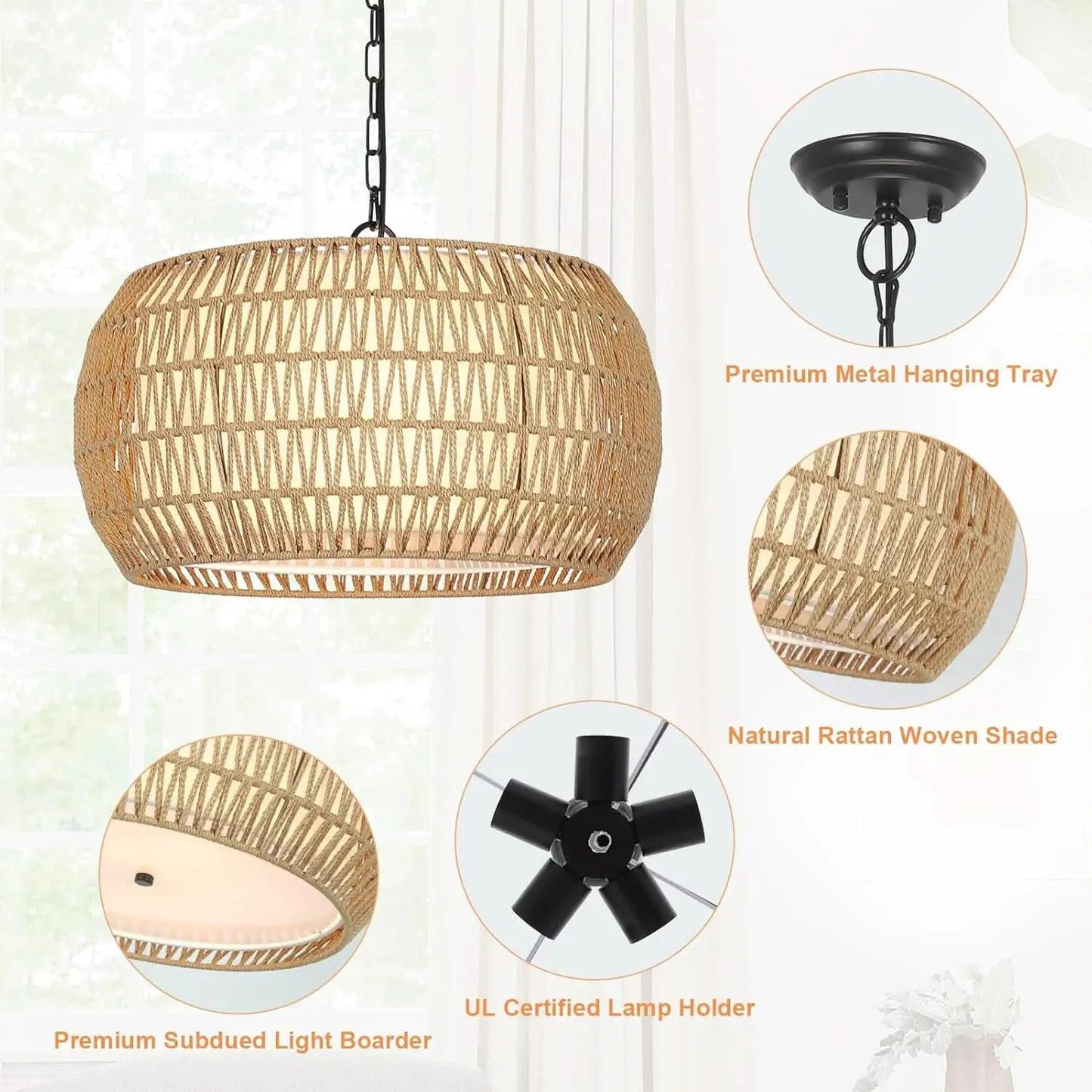 Rattan Farmhouse 5 Light Chandelier With Fabric Shade from PriceLows™