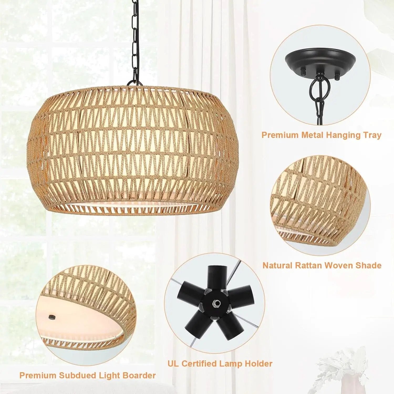 Rattan Farmhouse 5 Light Chandelier With Fabric Shade from PriceLows™