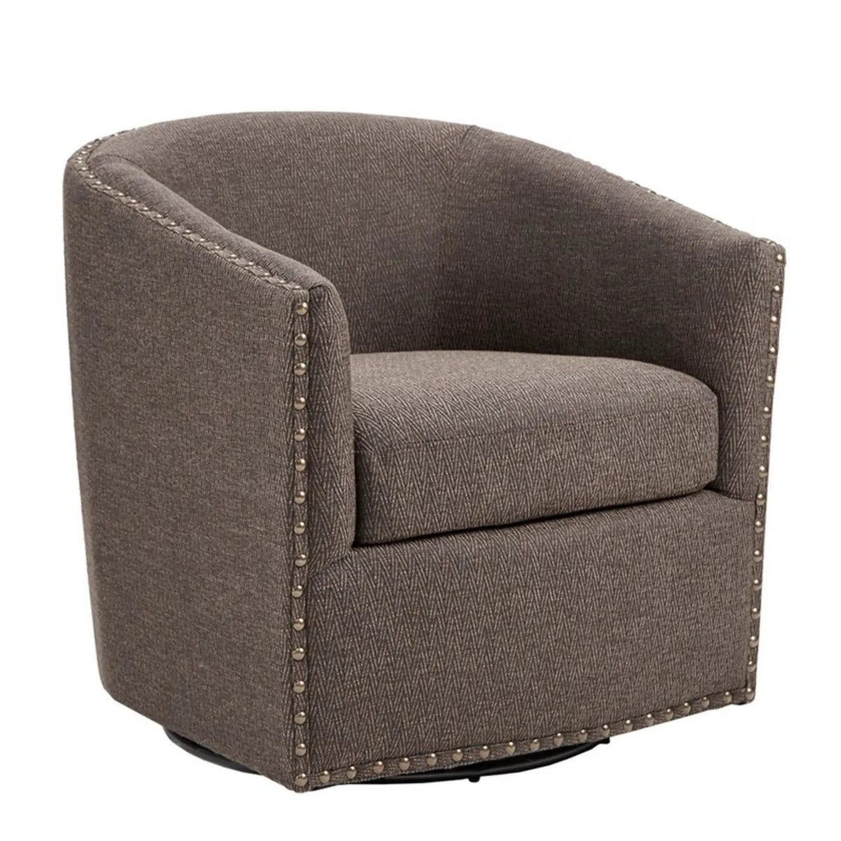Swivel Chair With 360 Degree Rotation | Silver Nailhead Accents | Metal Base | High-Density Foam Cushion