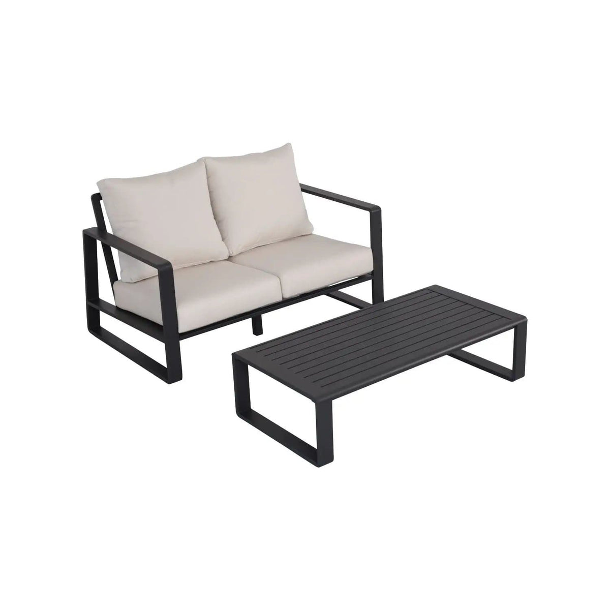 Durable Sofa With Rectangular Coffee Table 2 Piece Outdoor Set | 2 Pieces | Aluminum | Living Room