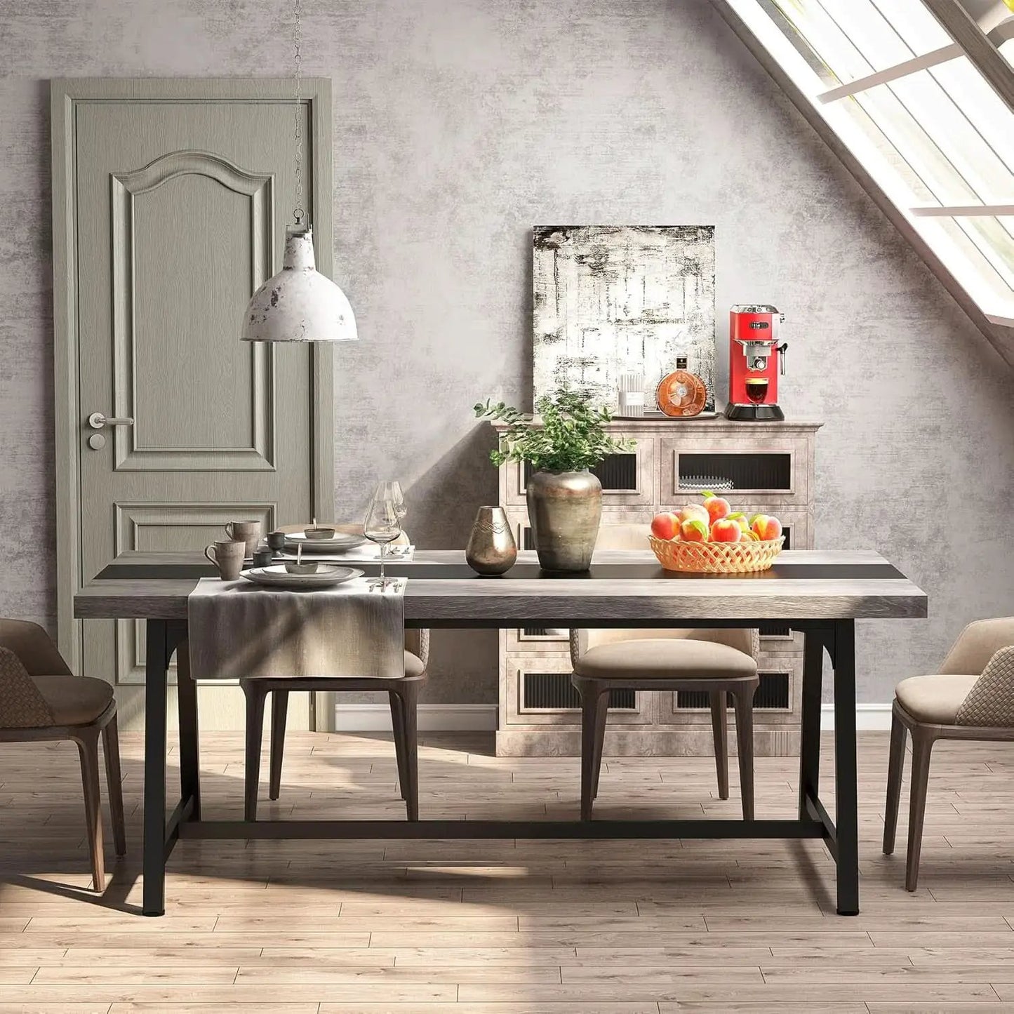 70.87 Inch Dining Table For 8 With Metal Frame In Gray from PriceLows™
