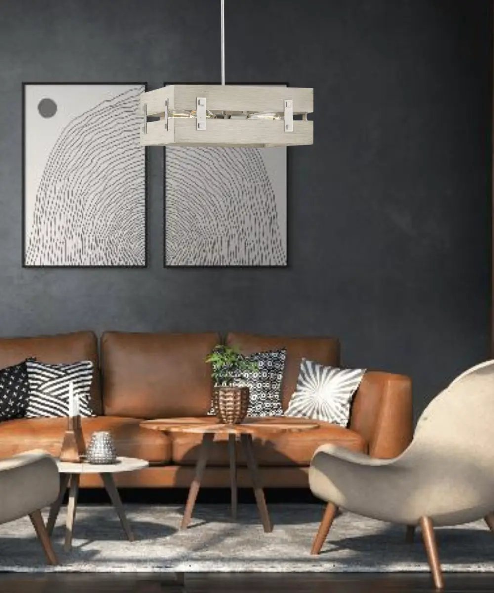 Pendant Light | 4 Light | 18 Inch Width | Galvanized Oak Frame
