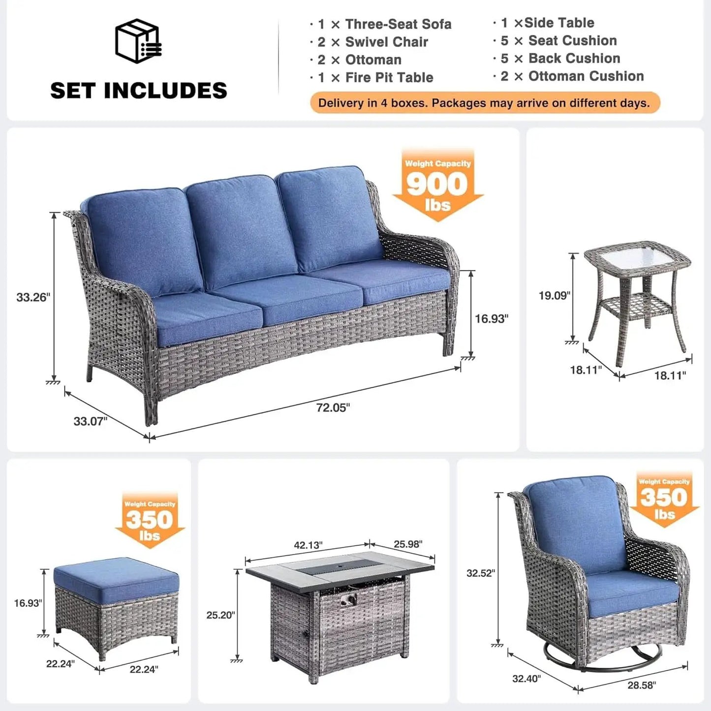 Seven Piece Outdoor Patio Furniture Set with Fire Pit from PriceLows™