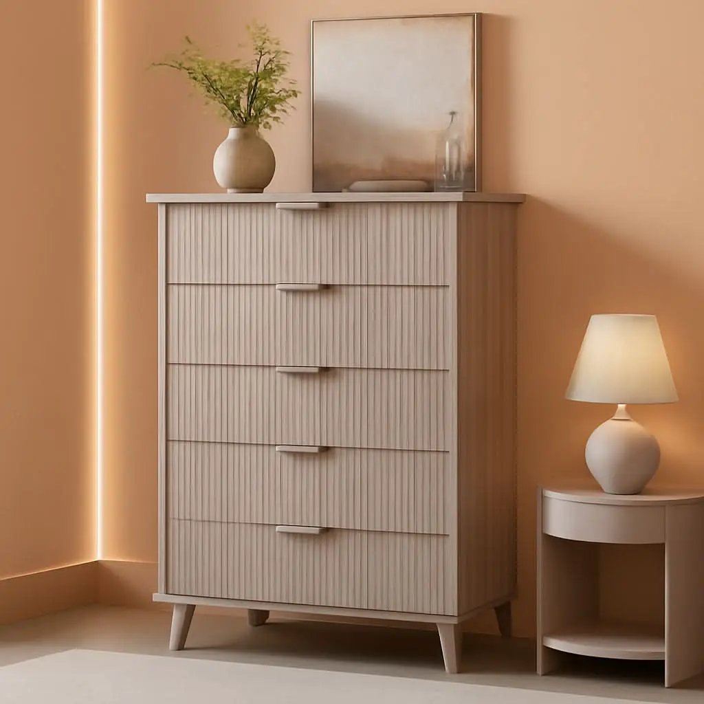 Grey Fluted Contemporary Five Drawer Bedroom Dresser from PriceLows™