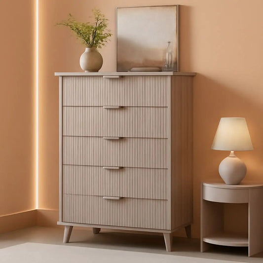 Grey Fluted Contemporary Five Drawer Bedroom Dresser from PriceLows™